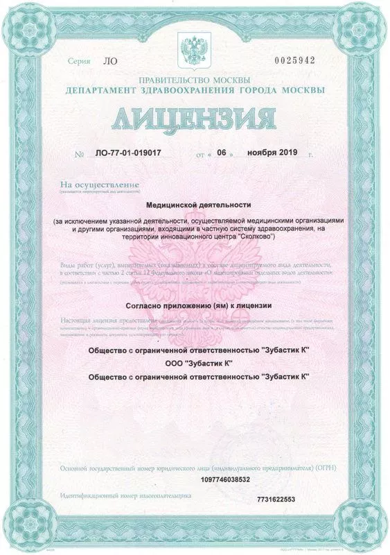 Лицензия №-ЛО-77-01-019017 0025942 от 06.11.2019